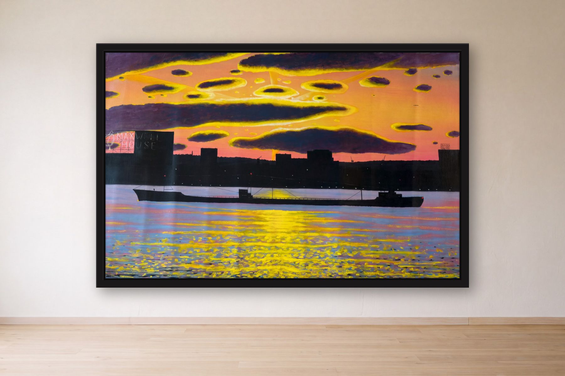New Jersey Skyline by Bill Sullivan, framed on a gallery wall