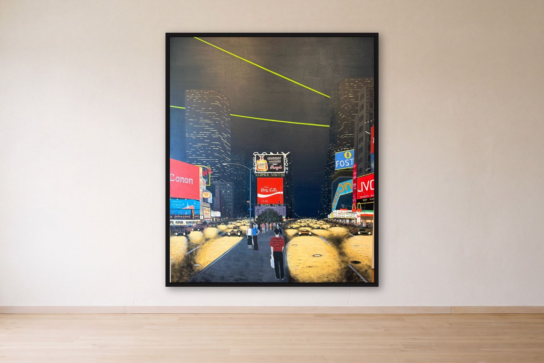 New York at Night by Bill Sullivan, framed on a gallery wall