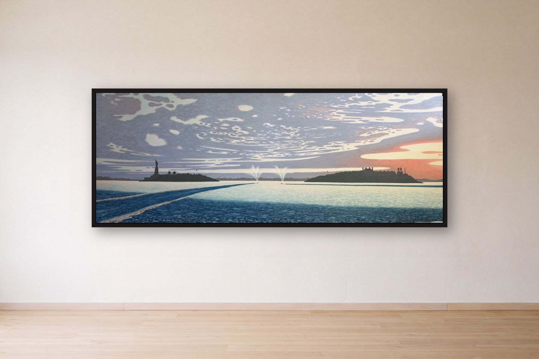 New York By Water by Bill Sullivan, framed on a gallery wall