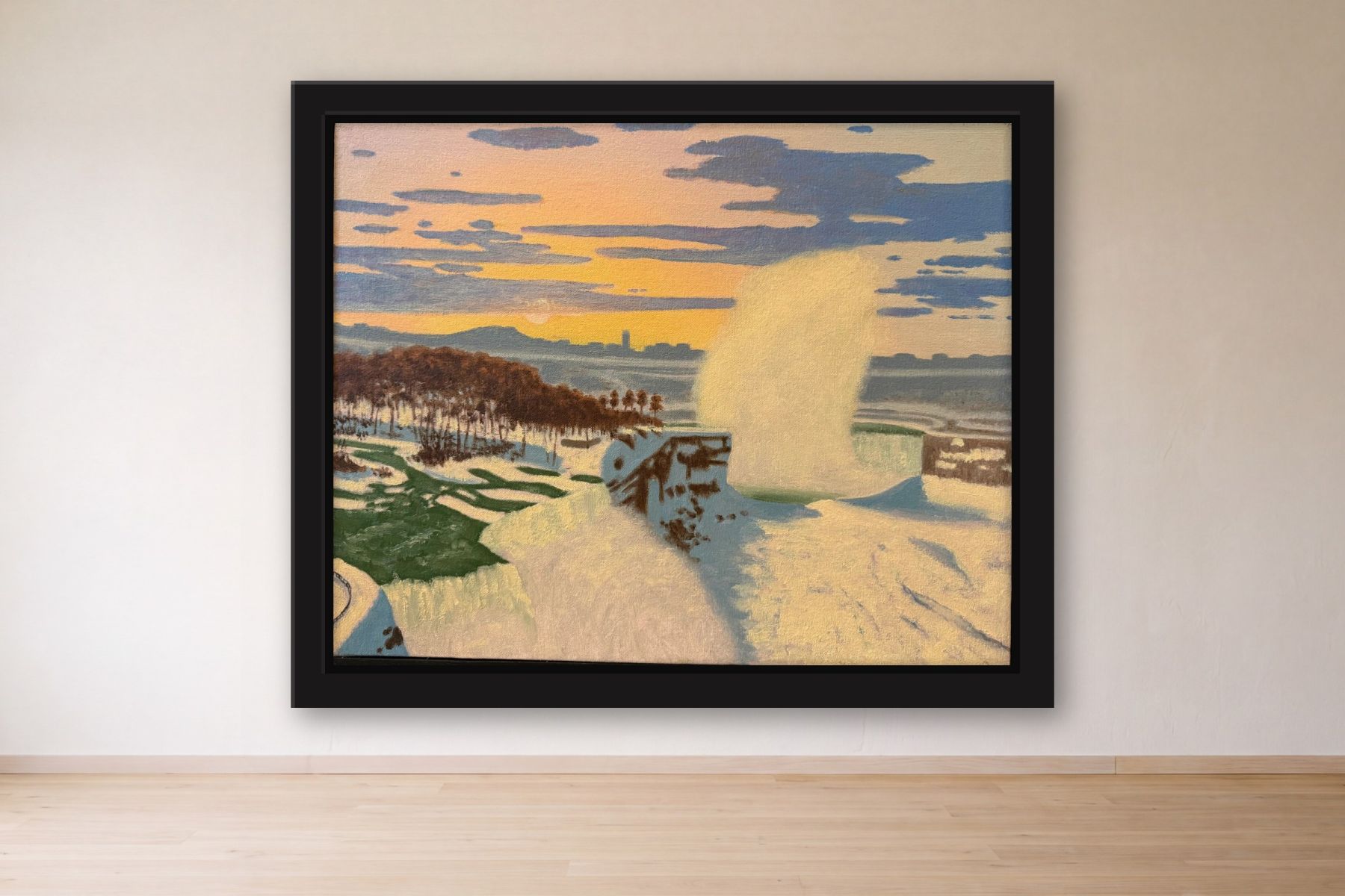 Niagara in the Winter by Bill Sullivan, framed on a gallery wall