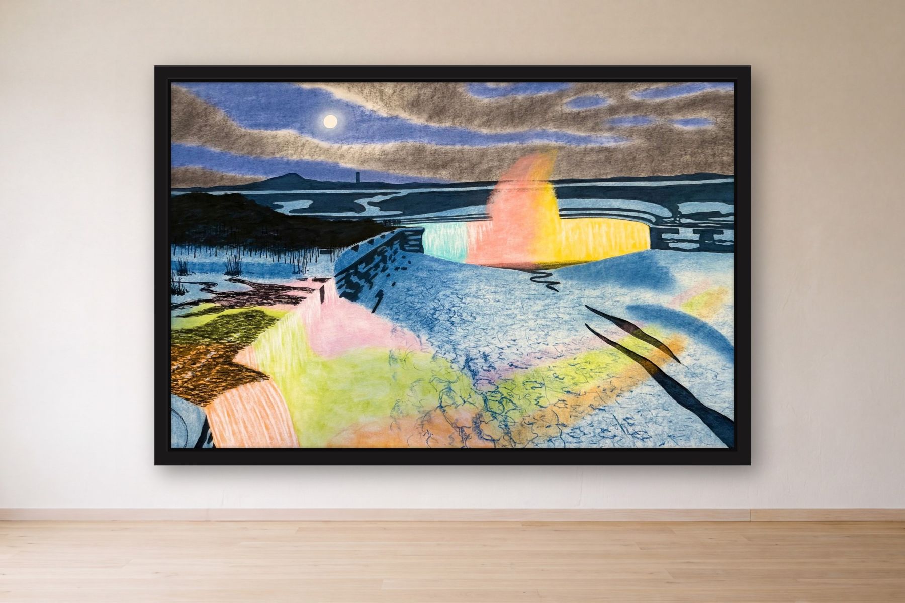 Niagara Illuminated by Bill Sullivan, framed on a gallery wall