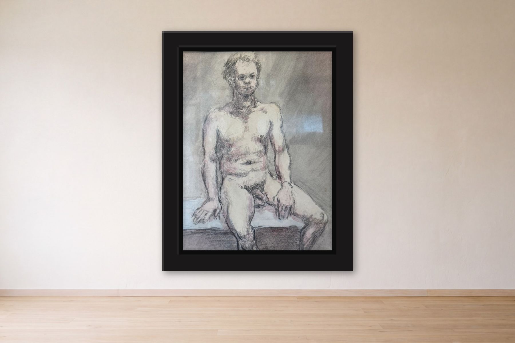 Nude by Bill Sullivan, framed on a gallery wall