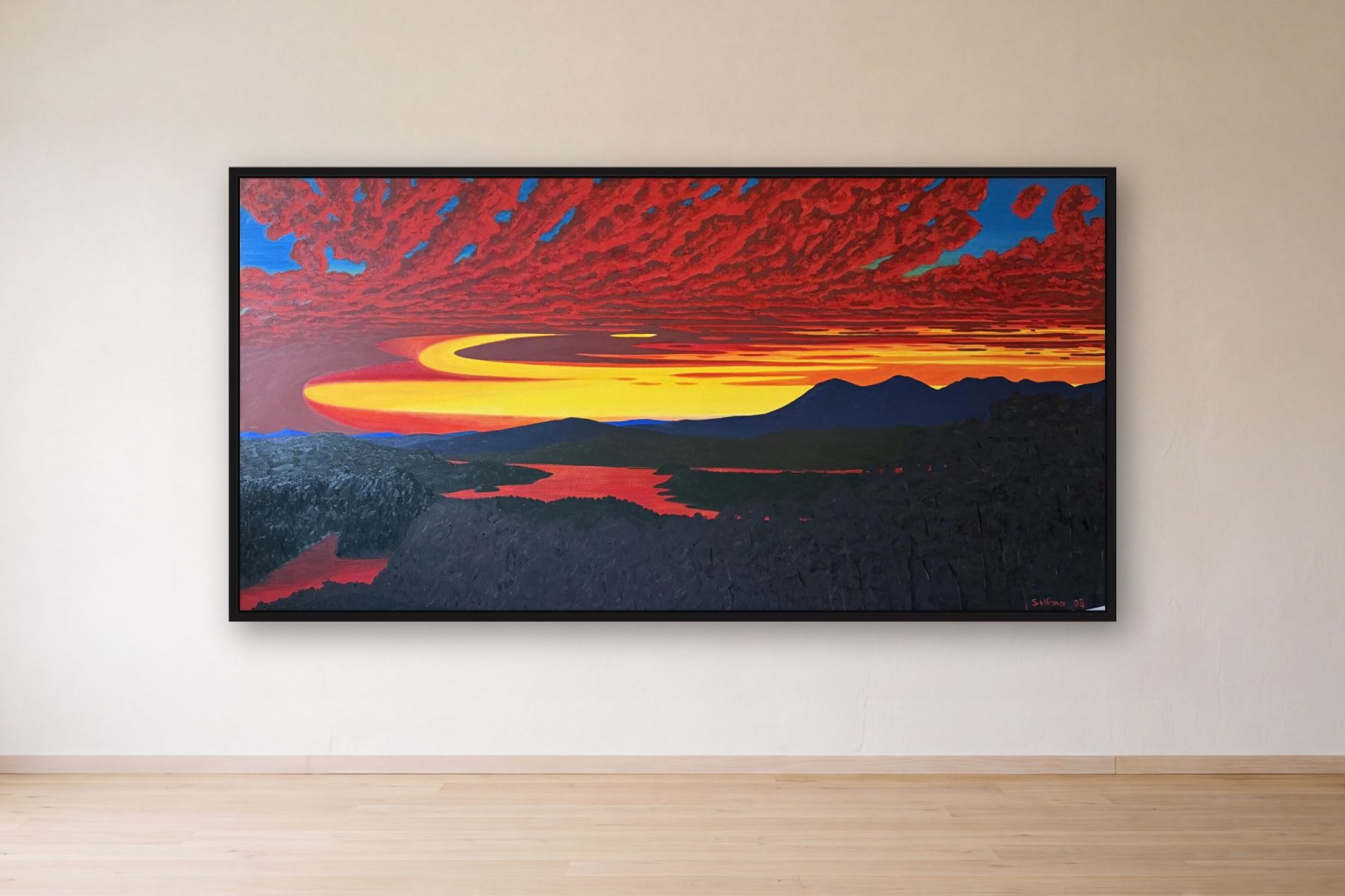 Olana Twilight II by Bill Sullivan, framed on a gallery wall