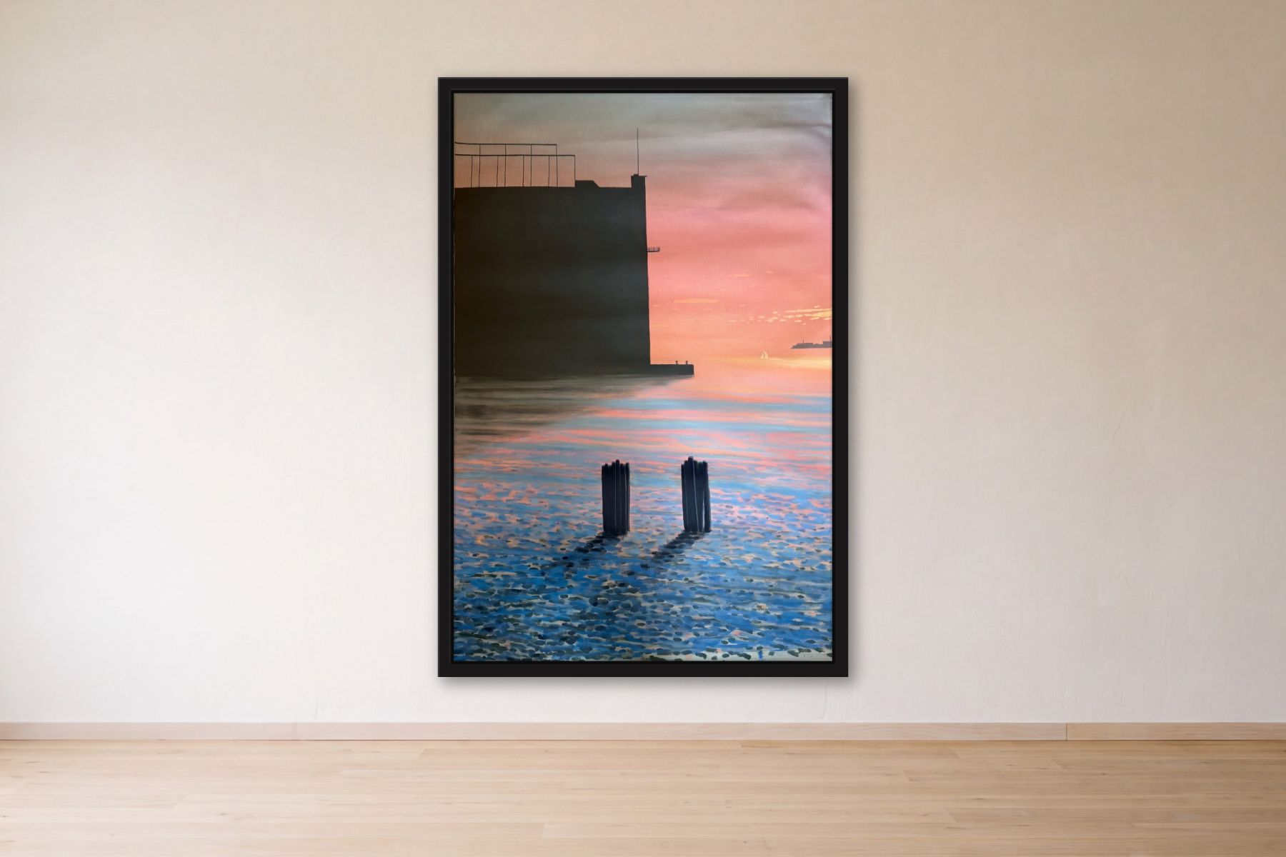 Old Pier in New York by Bill Sullivan, framed on a gallery wall