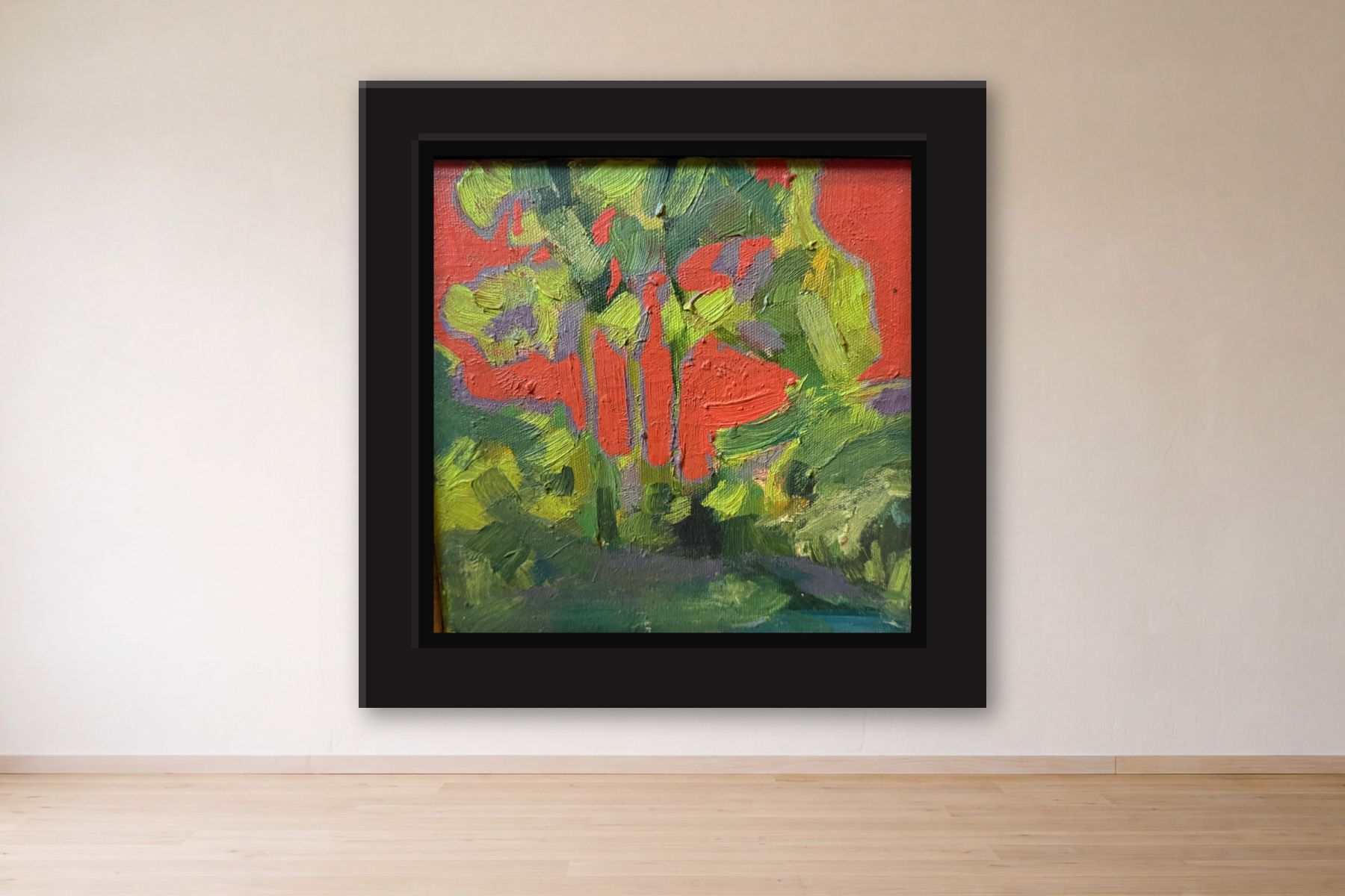 Red and Green by Artist not recorded, framed on a gallery wall