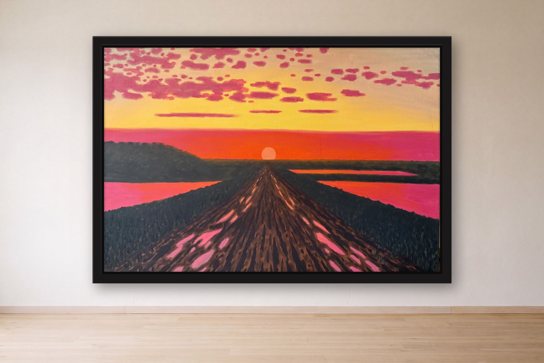 Road to Sun by Bill Sullivan, framed on a gallery wall
