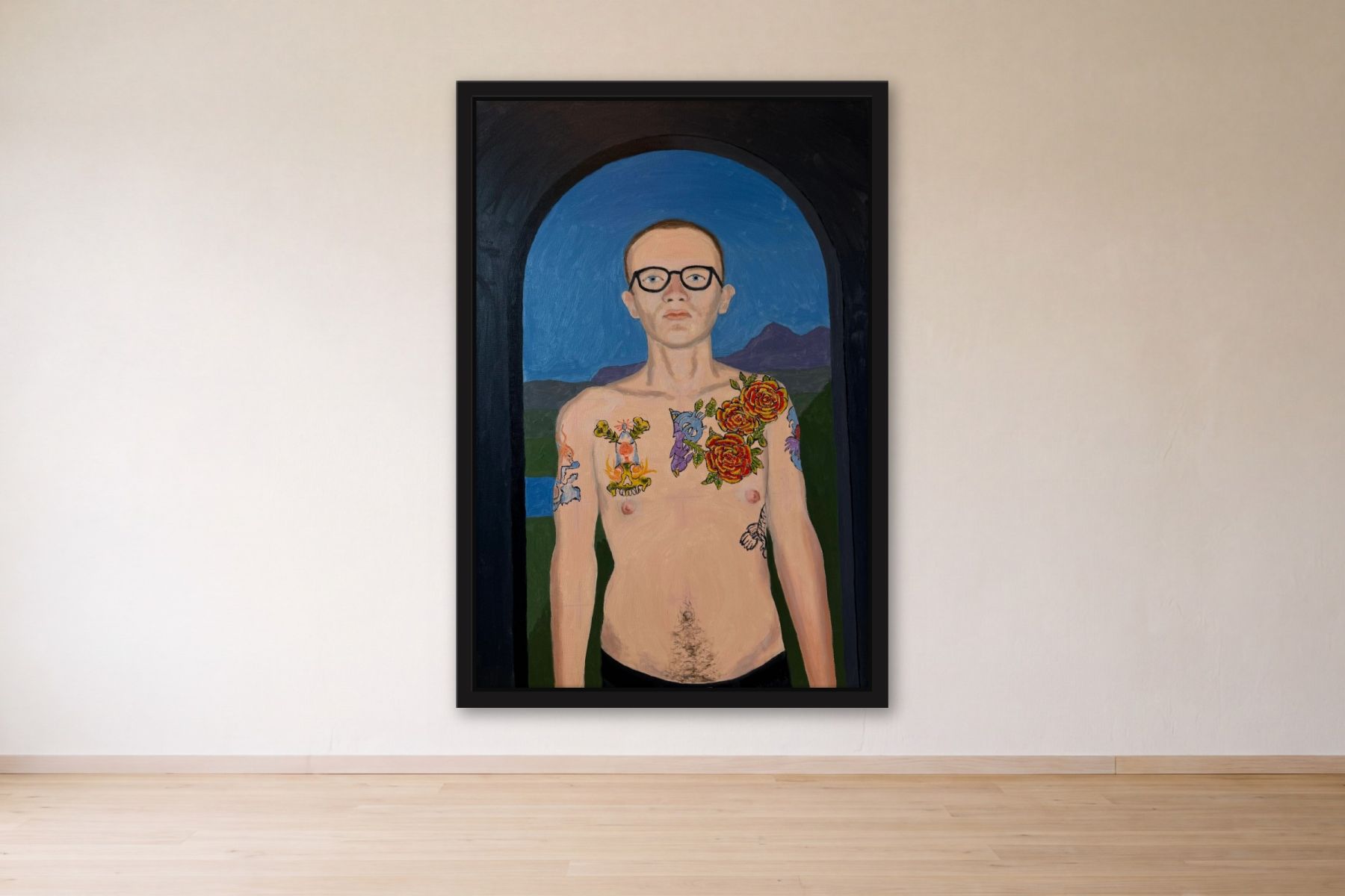 Roses by Bill Sullivan, framed on a gallery wall