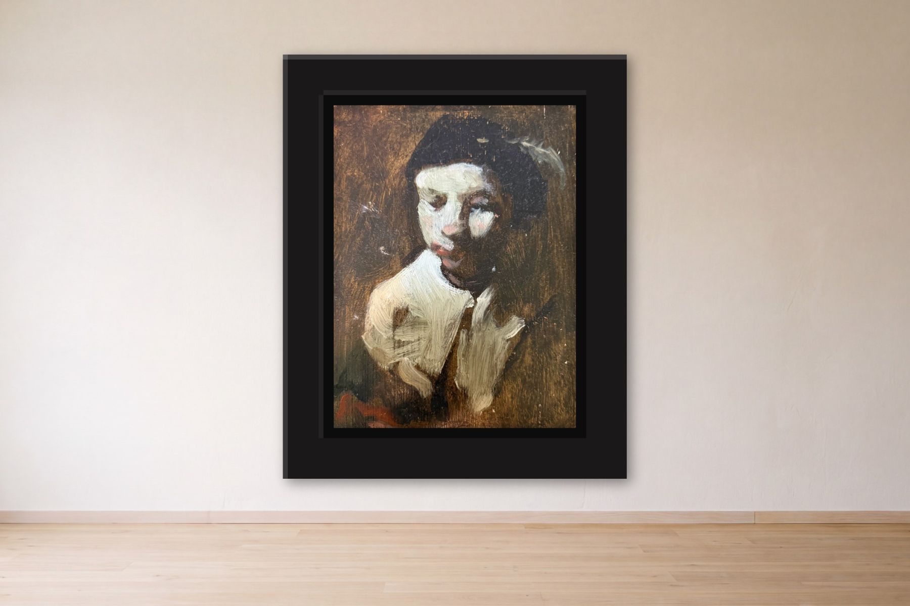 Sad Clown by Jainey Neighbors, framed on a gallery wall