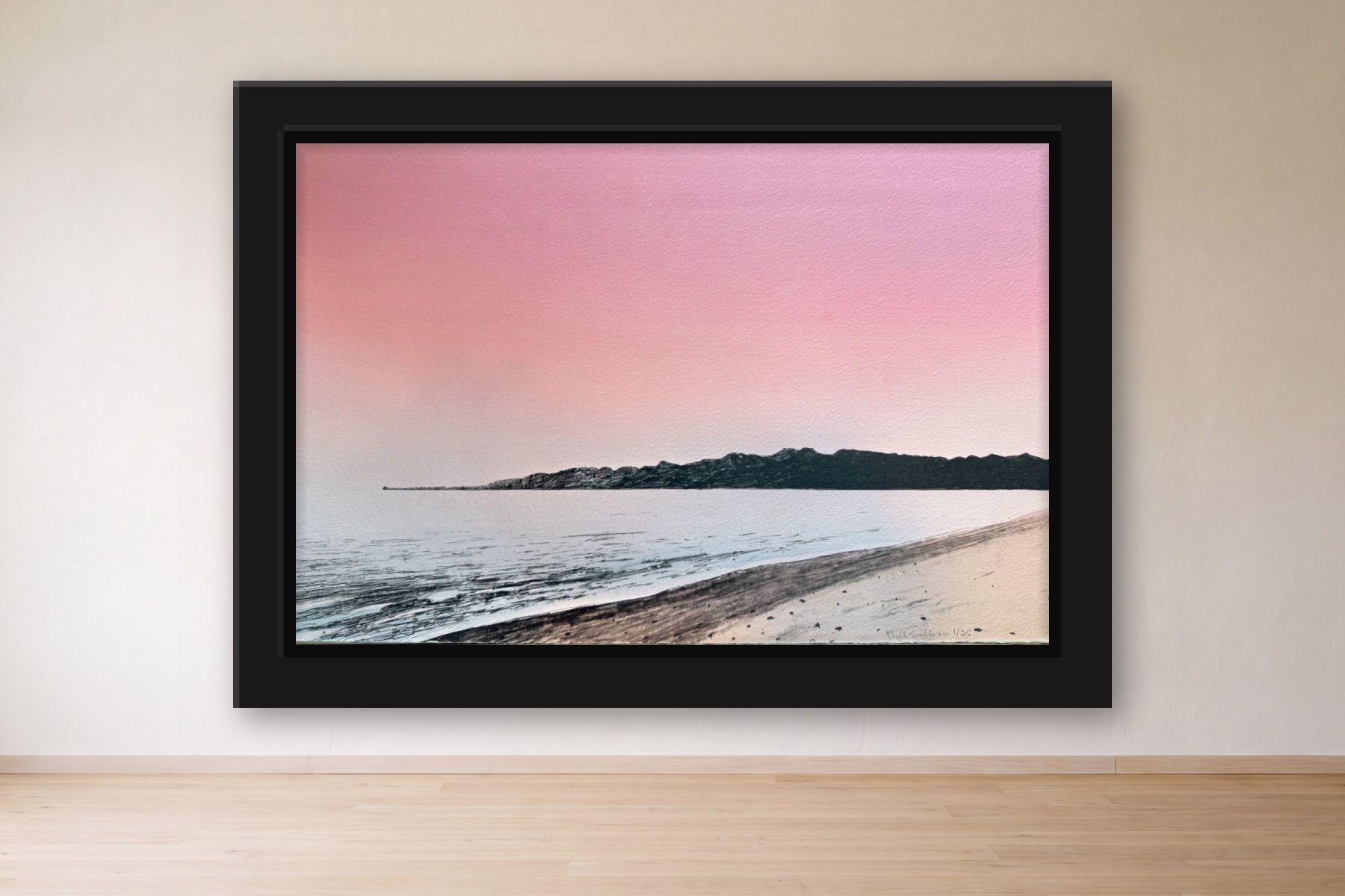 Santa Monica Bay; 1/25 by Bill Sullivan, framed on a gallery wall