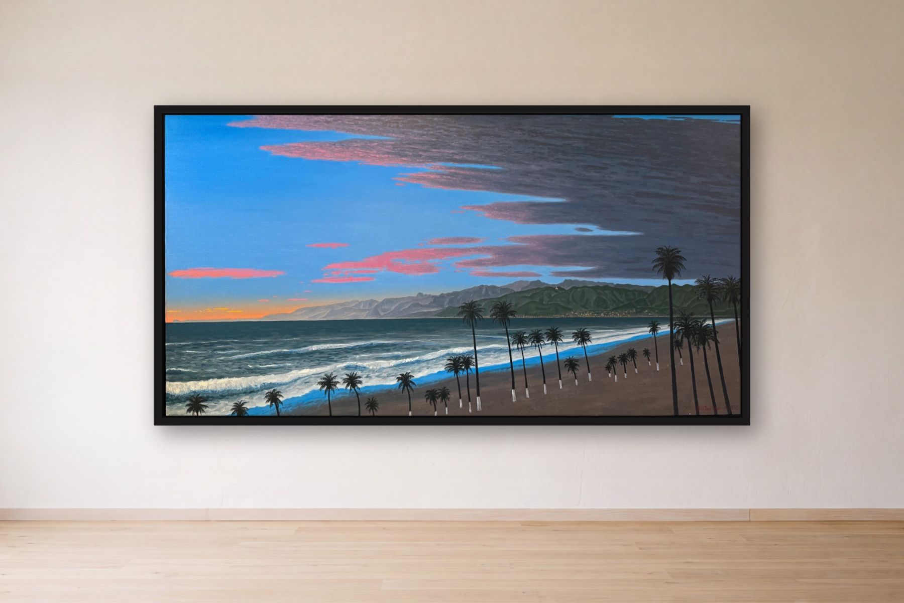 Santa Monica Bay from Venice by Bill Sullivan, framed on a gallery wall