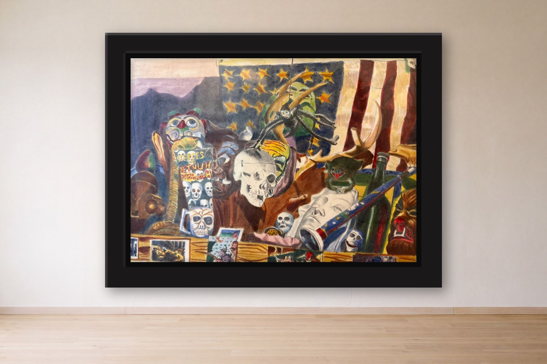 Secrets of the Haunted House by Lawrence Steven Faden, framed on a gallery wall