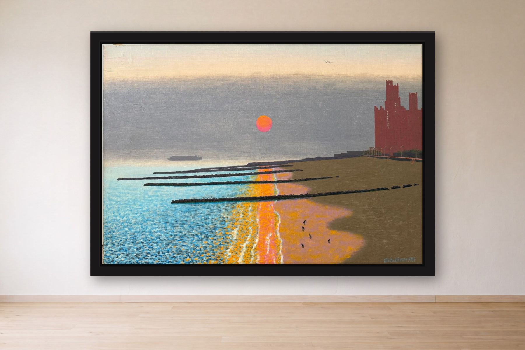 Serenity Beach by Bill Sullivan, framed on a gallery wall