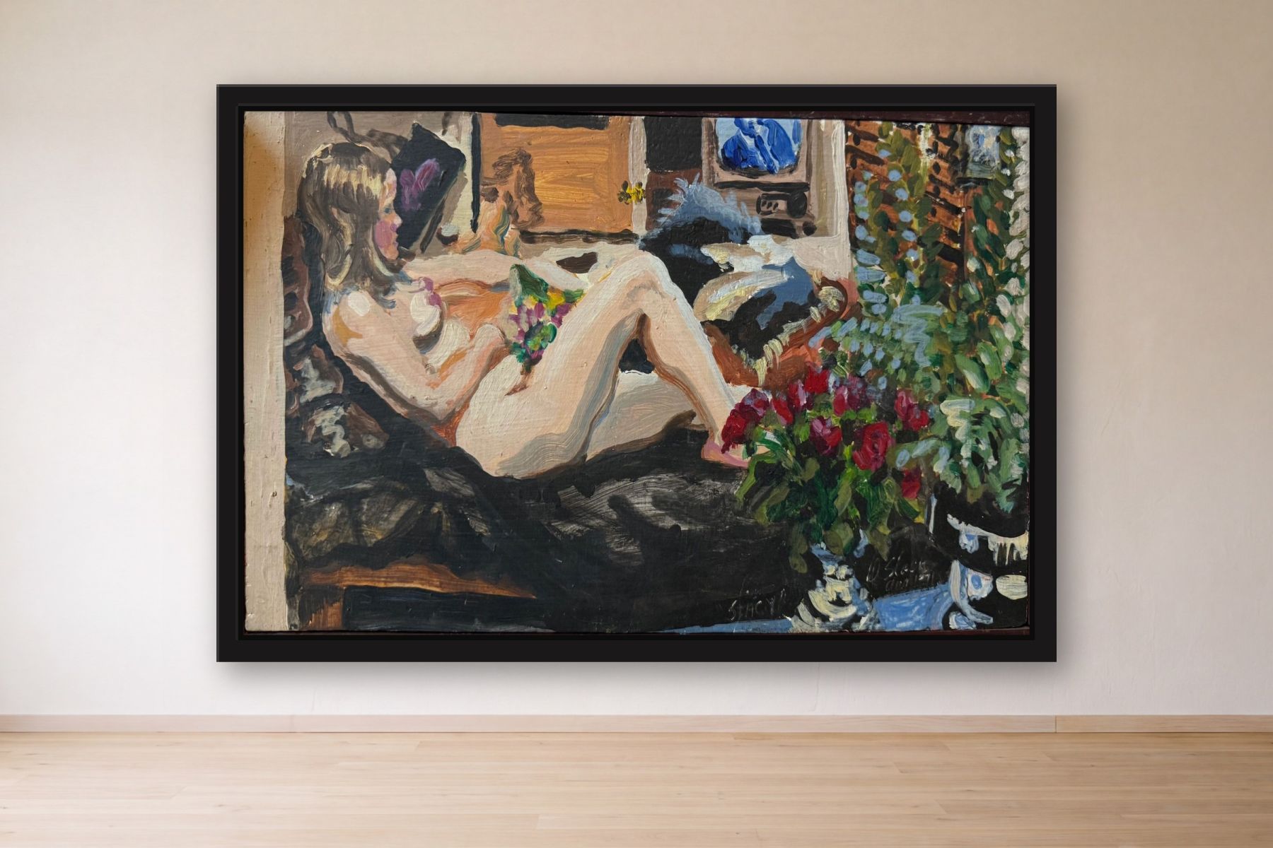 Woman Lounging by Artist not recorded, framed on a gallery wall